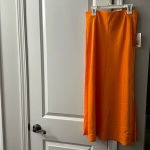 Orange silky midi skirt